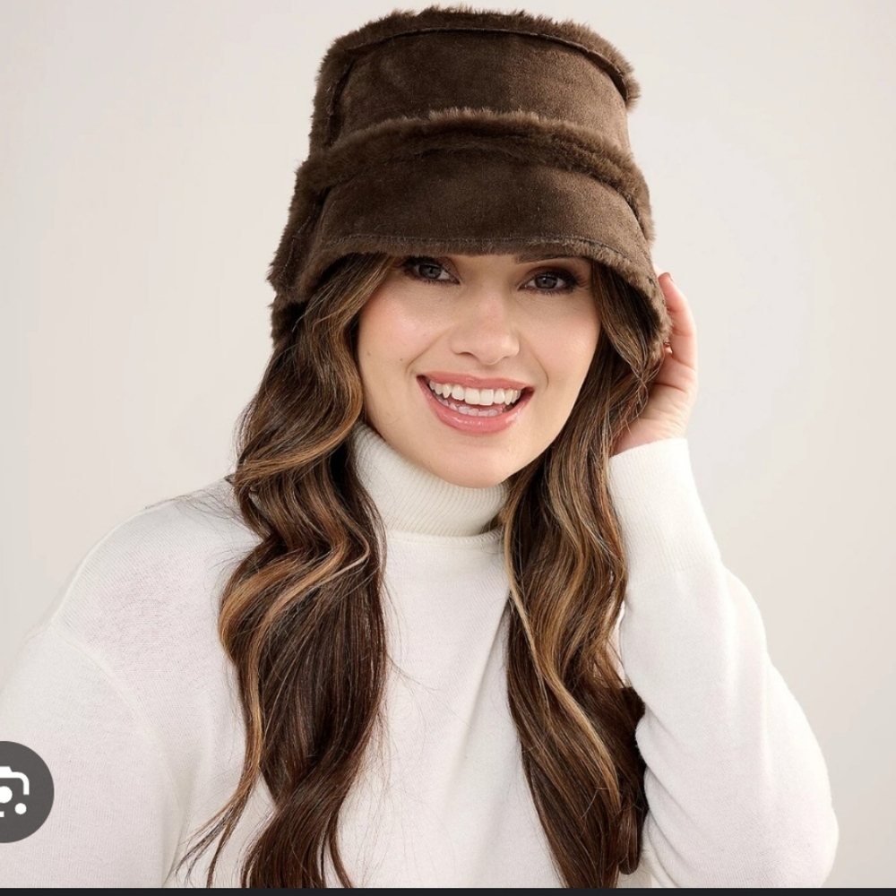 Sprigs  Brown  Suede Faux Fur Trim  Bucket Hat